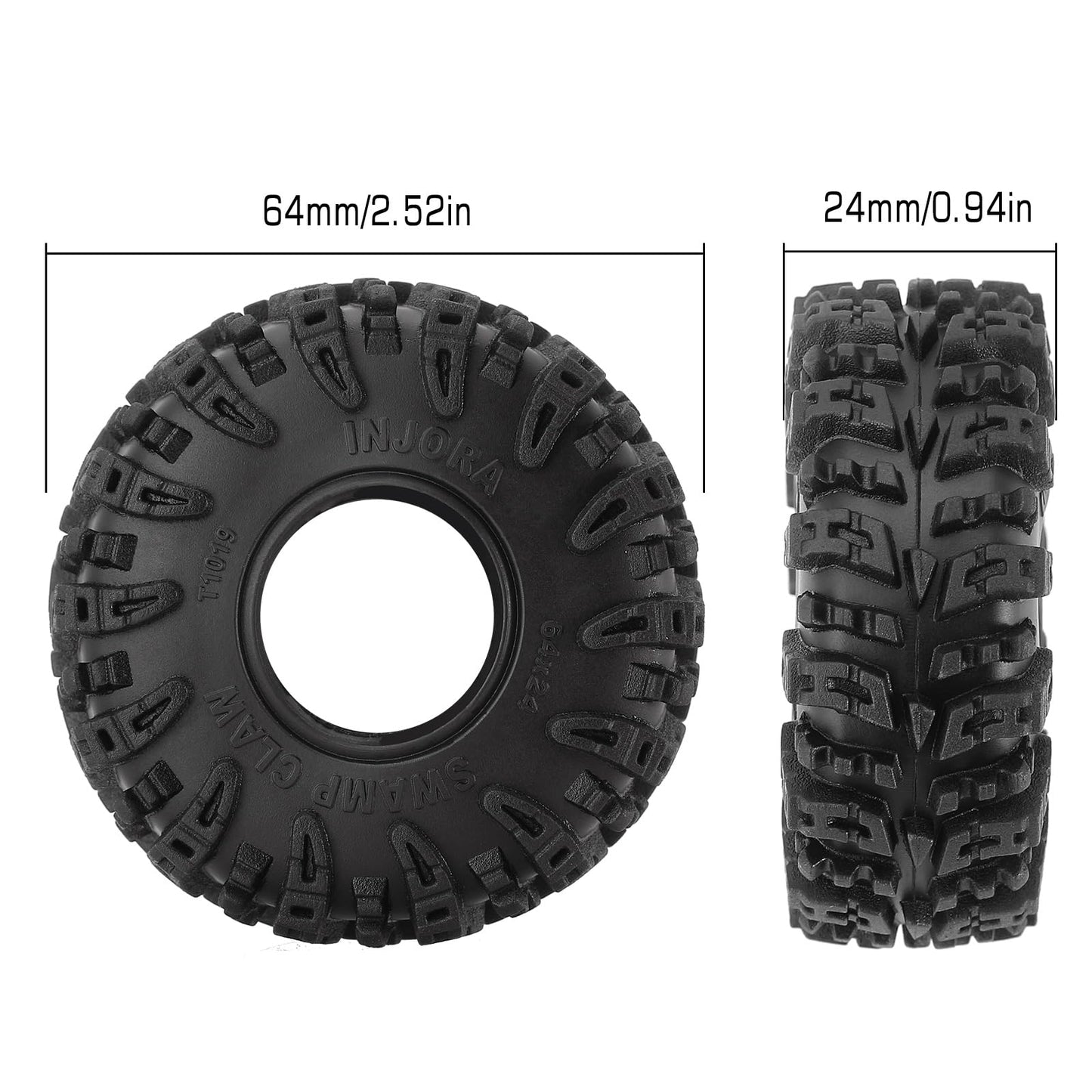 INJORA 1.0 Tires - S5 Swamp Claw Mud Terrain Tires for TRX4M AX24 Axial SCX24 FCX24 1/18 1/24 RC Crawler Car,64 * 24mm,T1019