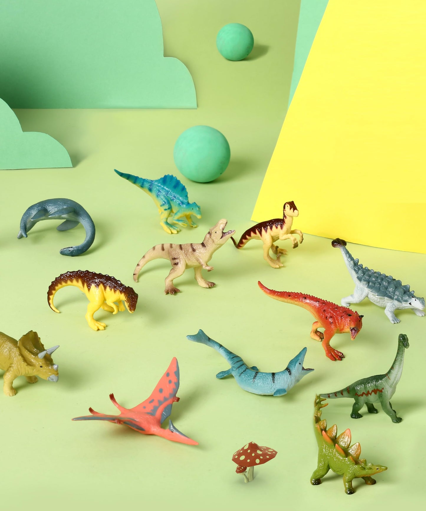 Recur Dinosaur Figure Toys Mini Dino Figurines For Kids Jurrassic Dinosaurs, 100% Hand-Painted, Cake Topper Small Tabletop Figure - 12 Pcs