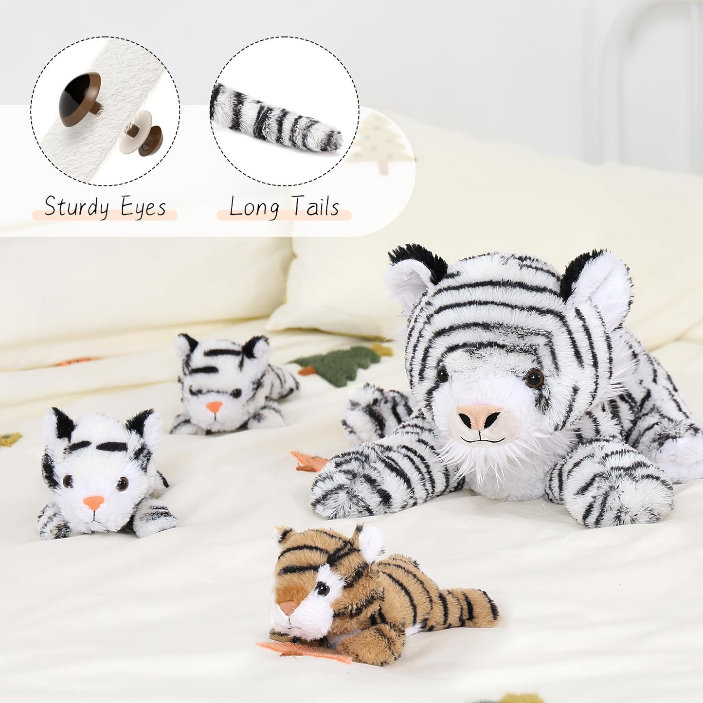 Maogolan White Tiger Stuffed Animals,Stuffed Mommy Tiger With 3 Cubs, 4 Pcs Large Tiger Plush Toy Set For Boys Girls, Birthday Gift 17 Inches