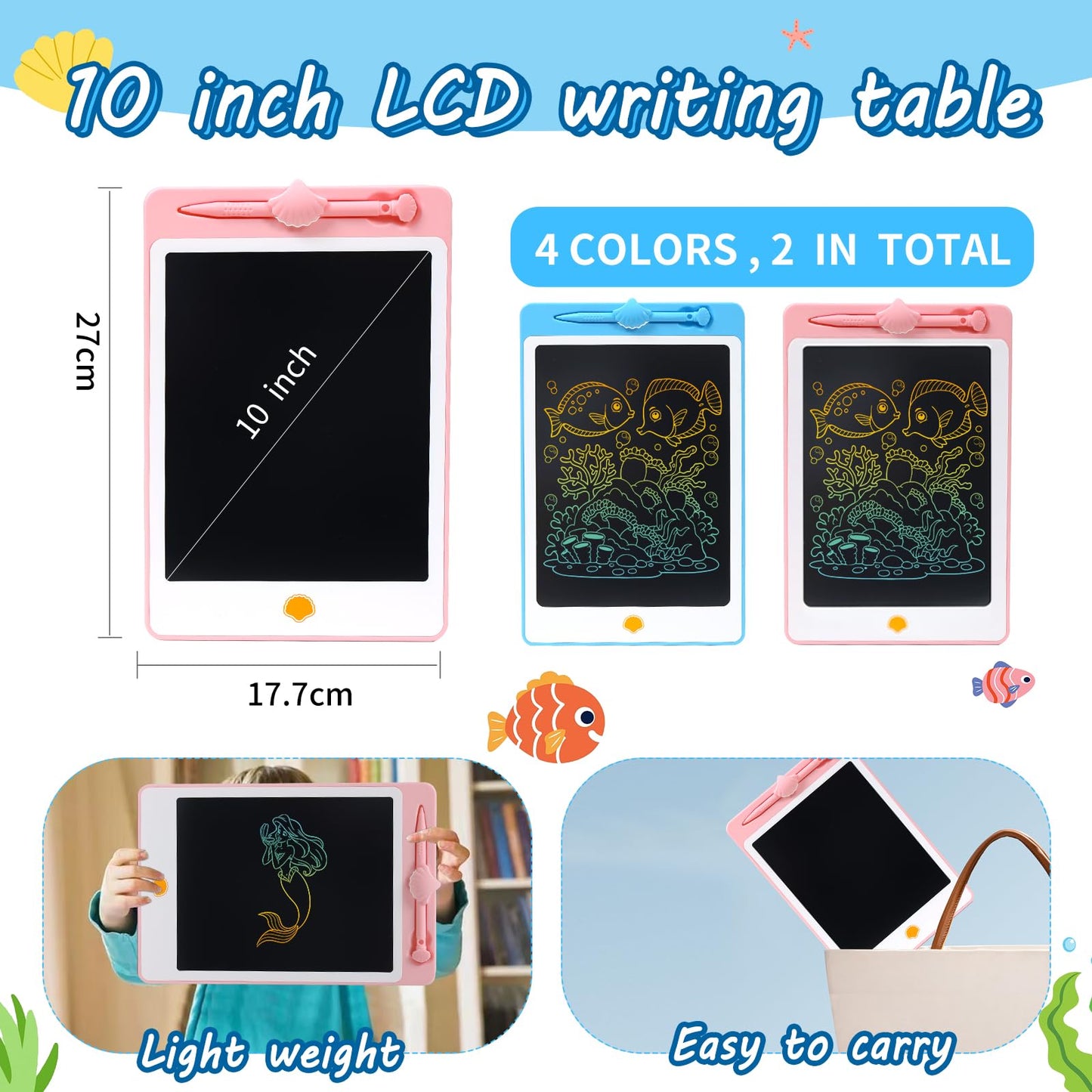 Lcd Writing Tablet Doodle Board, 10 Inch Portable Drawing Board For Kids Reusable Writing Pad For Toddlers Educational Learning