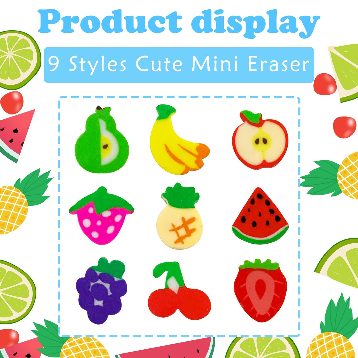 300 Pieces Mini Erasers Assortment Fruit Erasers Kids Pencil Erasers Bulk For Party Favor, Gift Filling, Home School Work Reward