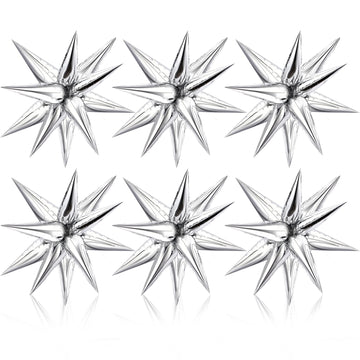 Novwang 75 Pcs Explosion Star Foil Balloons 12 Point Silver Starburst Cone Mylar Balloons For Party Supplies Christmas Birthday Wedding Baby Shower Photo Booth (Silver)