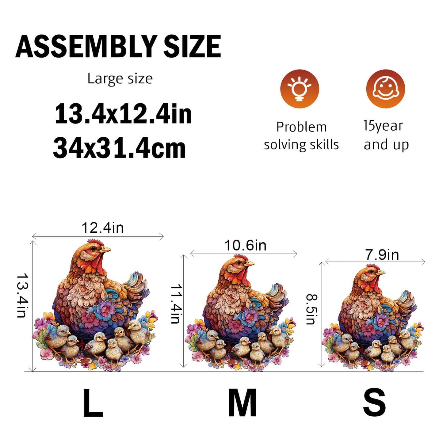 Jigfoxy Wooden Puzzle For Adults, Hen And Chicks Wooden Jigsaw Puzzles For Adults, Unique Animal Shape Wood Cut Puzzles For Family Friend Puzzle Lovers(M-10.6 * 11.4In-180Pcs)