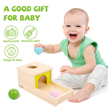 Adena Montessori Object Permanence Box with Tray - Multi-Color Montessori Toy for Infants 6-12 Months, Small Size, 3 Balls
