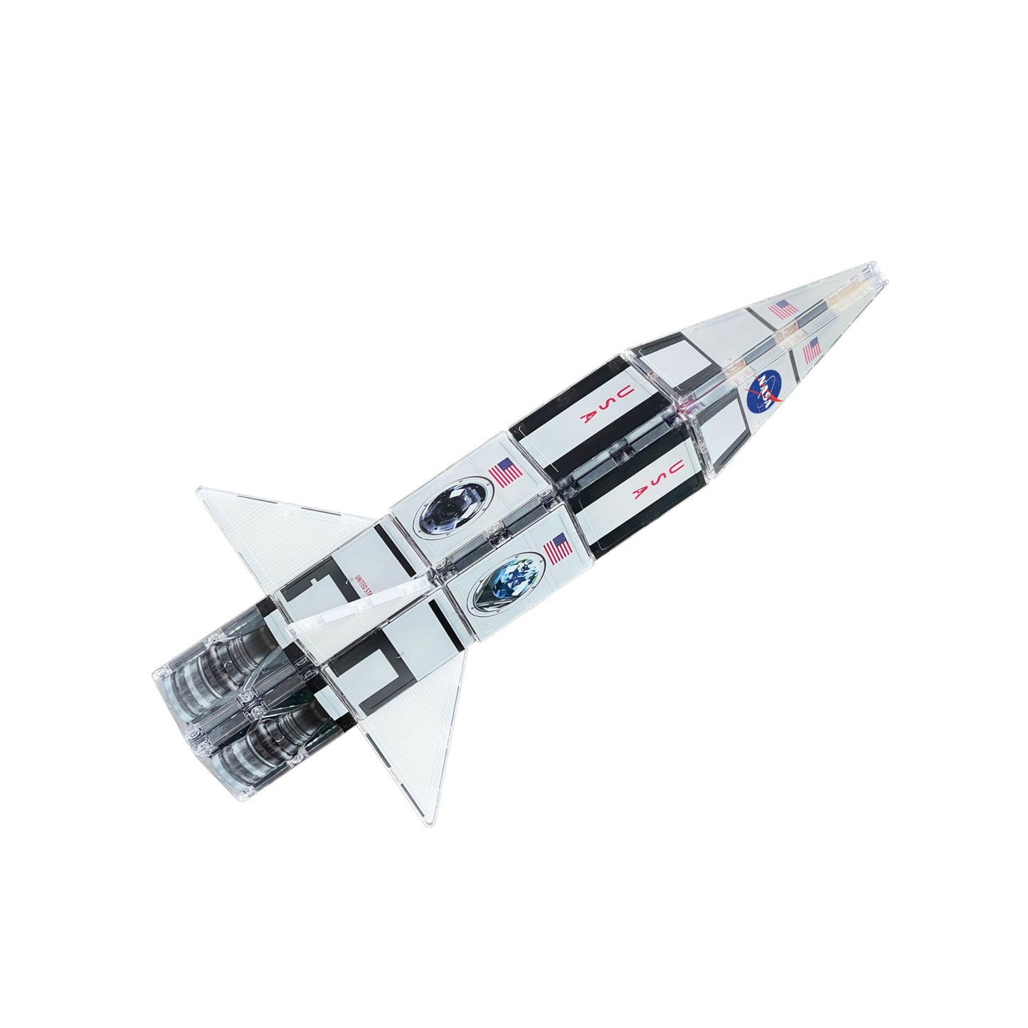 Createon Nasa Rocketship Magnetic Tile Set, Building Set For Kids, Magnetic Building Toys For Kids, Stem Toys For Boys And Girls Ages 3 And Up, 18-Piece Set