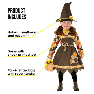 Morph Sunflower Kids Scarecrow Costume Girls Toddler Girl Scarecrow Costume With Scarecrow Hat Baby Scarecrow Costume Girl - Scarecrow Toddler Costume Girl 3-4 Years