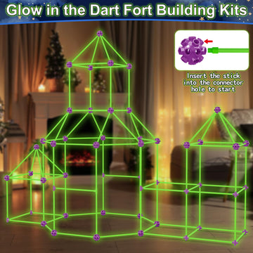 V-Opitos 180 Pack Glow In The Dart Fort Building Kits For Kids Age 4, 5, 6, 7, 8+ Years Old, Stem Building Toys For Diy Castles, Tunnels, Ideal Christmas, Birthday Gifts For Boys & Girls