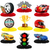 9 Pieces Race Car Party Decorations Race Car Honeycomb Centerpieces Racing Party Table Decor Double-Sided Cars Photo Booth Props