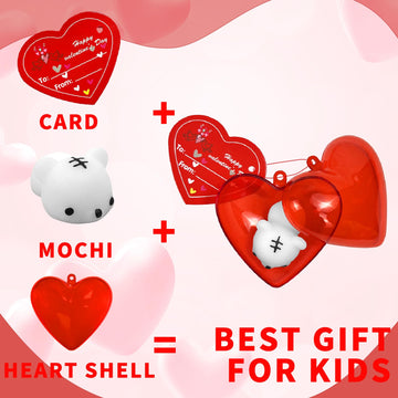 Domkier 28Pcs Valentines Mochi Squishies Toys Set, Squishies Toys Filled Hearts Boxes With Cards Valentines Stress Relief Toys F