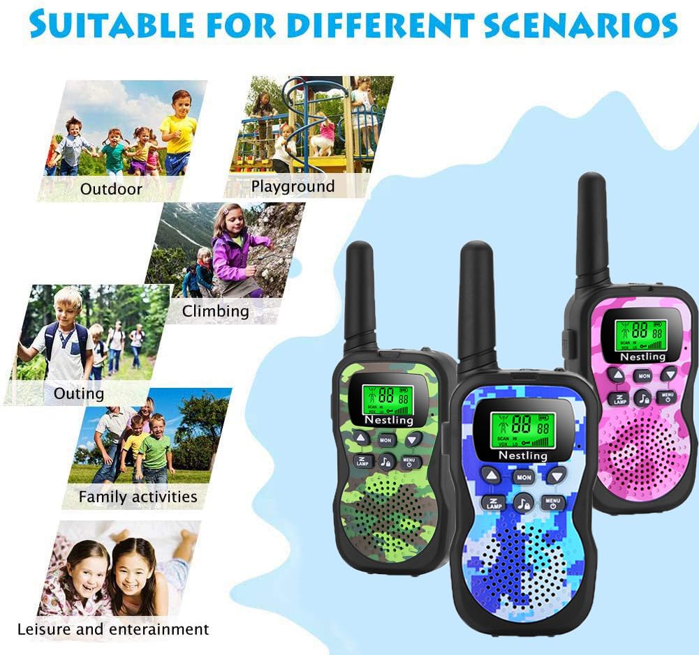 Nestling Walkie Talkies For Kids, 22 Channels 2 Way Radio Toy 3 Km Range, Best Christmas Birthday Gifts For 3-12 Year Old Kids T