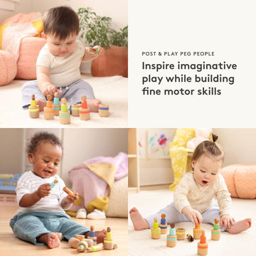 Lovevery Post & Play Peg People Toy - 7 Wooden Peg Dolls for Color Matching & Stacking - Assorted Colors - Ages 13 Months+ - Model 9191010-01-00-