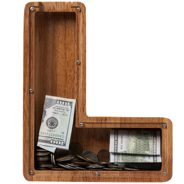 Piggy Bank for Kids Boys Girls, Wooden Large Letter Piggy Bank Alphabet Money Bank with Initial L, Coin Bank Fun Gifts for Birth