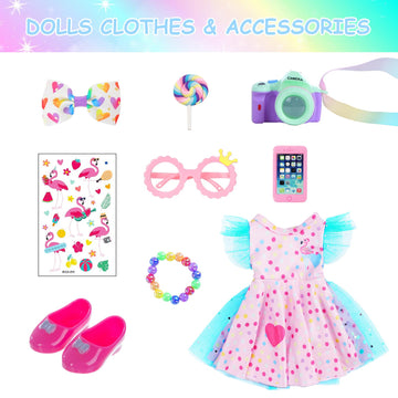 DOTVOSY 14.5 Inch Black Girl Doll with Pink Flamingo Theme Dress Camera Sunglasses & Accessories