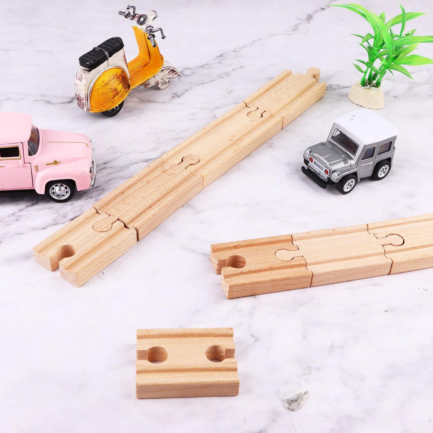 16 Pcs Straight Wooden Tracks Expansion Wood Train Track Connectors and Adapters Male Male Female Female Train Track Accessories