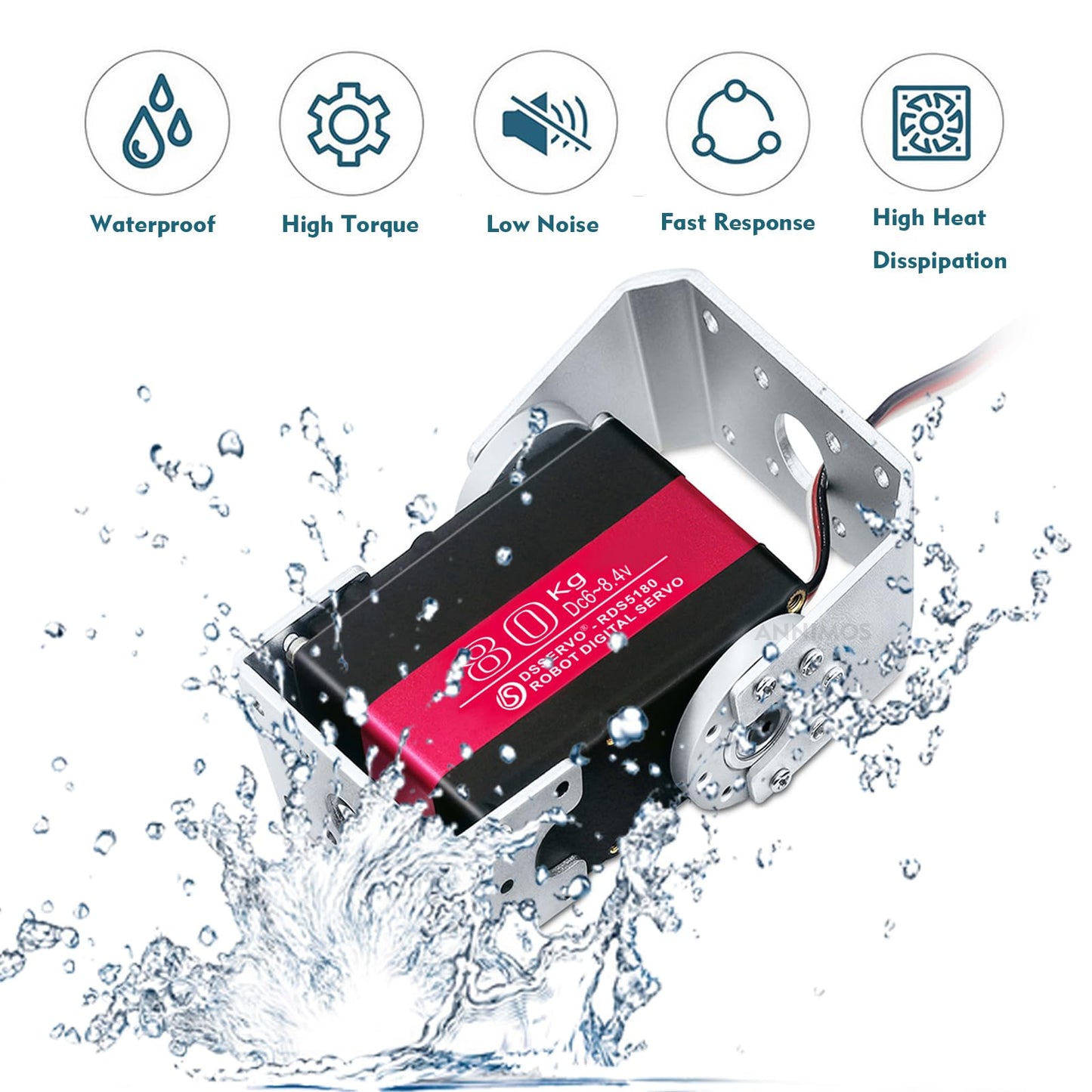 Annimos 80Kg Robot Servo Motor 8.4V High Torque Steel Gear Waterproof Large Digital Steering Servos With Mount Brackets