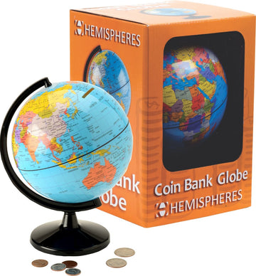 Hemispheres Save The World 5.6'' Coin Bank - Teach Kids To Save Money & Learn Places Around The World - Great For Desk Or Table