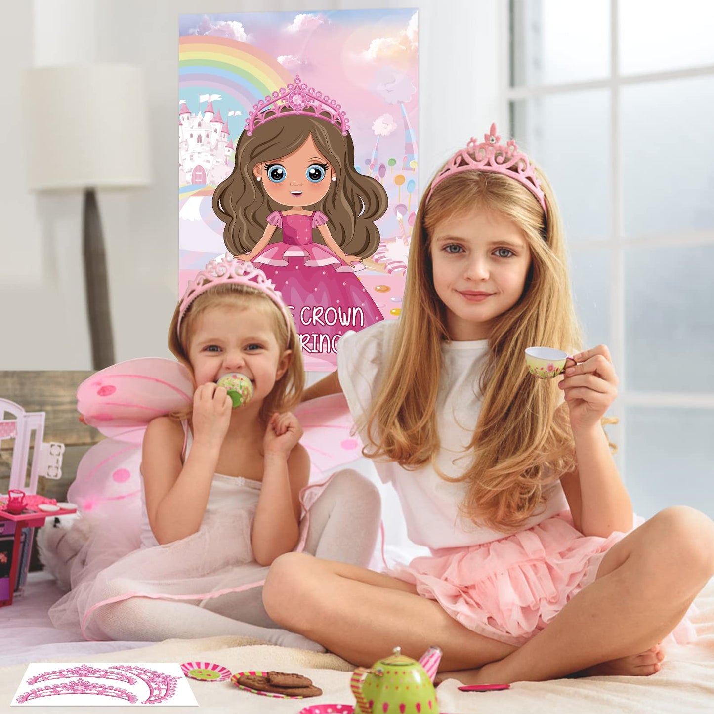 Pin The Crown On The Princess Party Games For Kids Girls Princess Birthday Party Supplies Pin The Tail Game Princess Tea Party Decorations, Large Princess Poster With 24 Crown Stickers