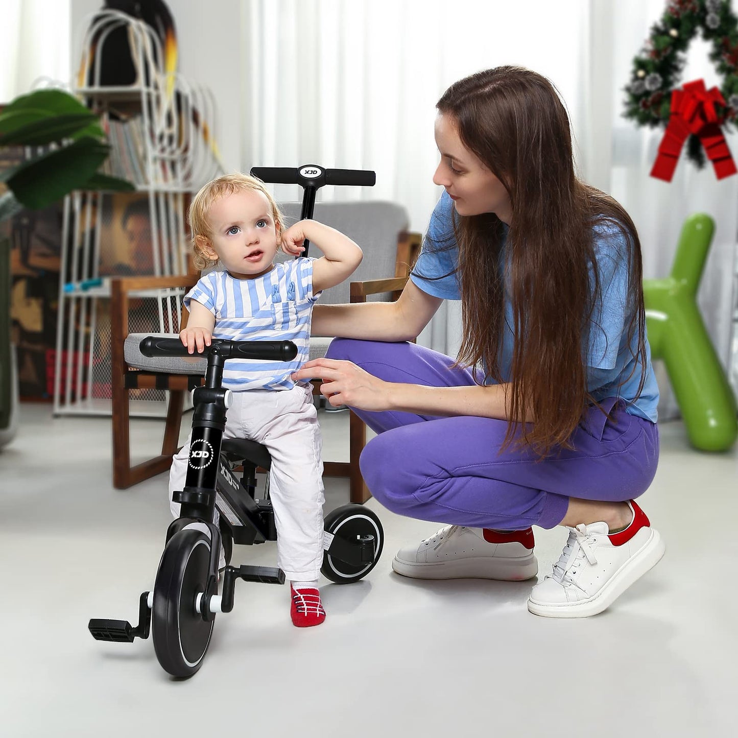 XJD Toddler Bike, 7 in 1 Tricycle with Push Handle, Balance Bike for 1-3 Years Old, Adjustable Seat Height & Removable Pedal, Bl
