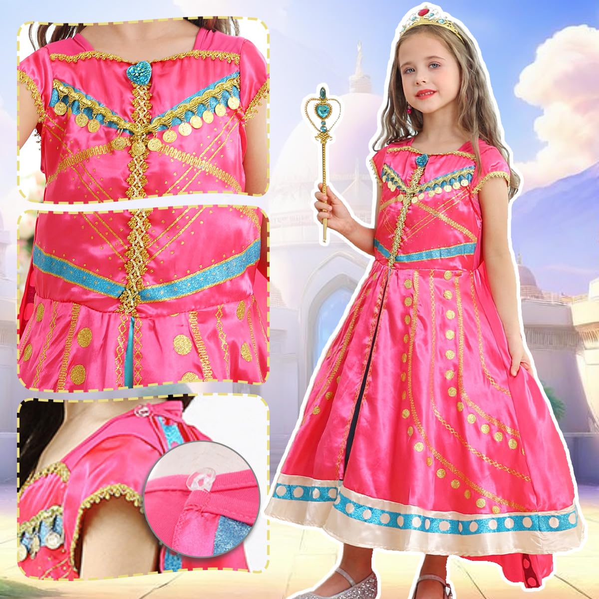 Itvti Princess Arabian Costume For Little Girls Kids Jasmine Dress Up Halloween Party Outfit, 2-3 Years