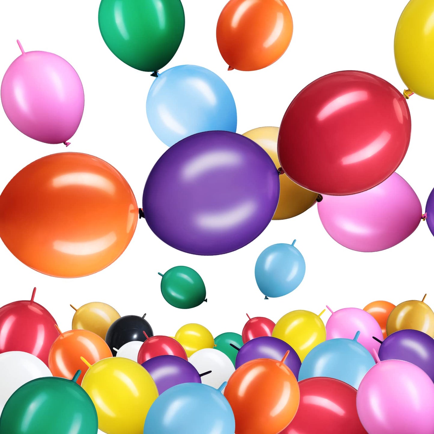 100 Pcs Link Balloon Linking Balloon Latex Linkable Balloons Connected Wedding Party Decoration (Colorful, 10 Inch)