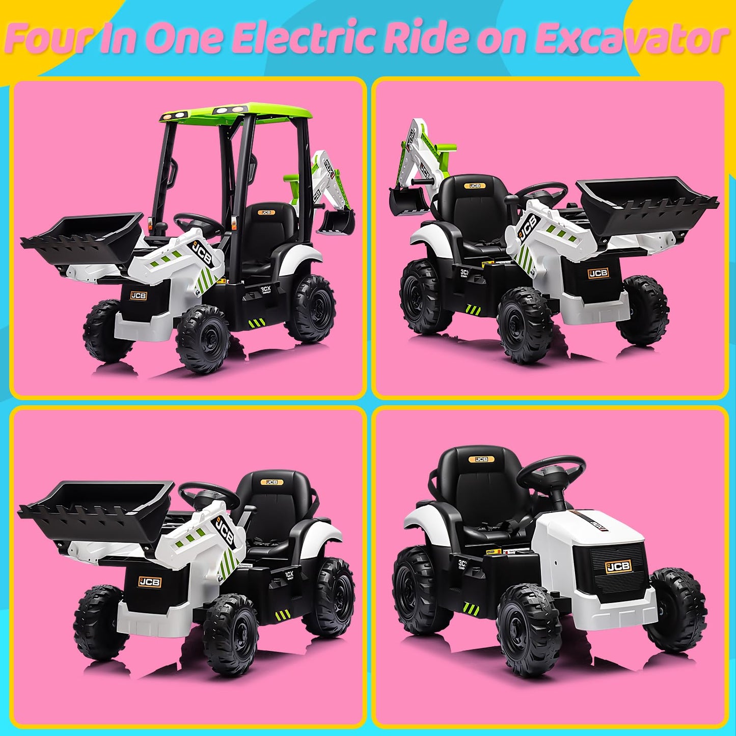 Sesslife Jcb Ride On Excavator, Kids Ride On Car With Remote Control, Electric Vehicle With Front & Back Loader For Kids Aged 3-