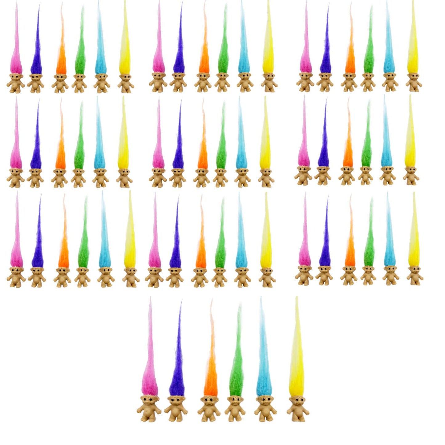 60Pcs Long-Haired Lucky Mini Troll Dolls, Assorted Hair Colors, 0.78'' Bodies, 2'' Hair. Cake Toppers, Action Figures, School Pr