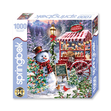 Springbok 1000 Piece Jigsaw Puzzle - Hot Chocolate Stand with Snowman - Cardboard