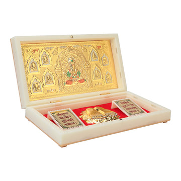 ARNAVIRA Gold Plated Photo Frame with Charan Paduka Pocket Temple for House Warming Gifts Return Gift Diwali Gift Puja Box (Dagu