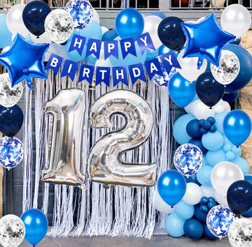 12Th Birthday Party Decoration For Boys, Happy Birthday Banner Blue Number 12 Birthday Balloons 12Th Birthday Latex Confetti Bal