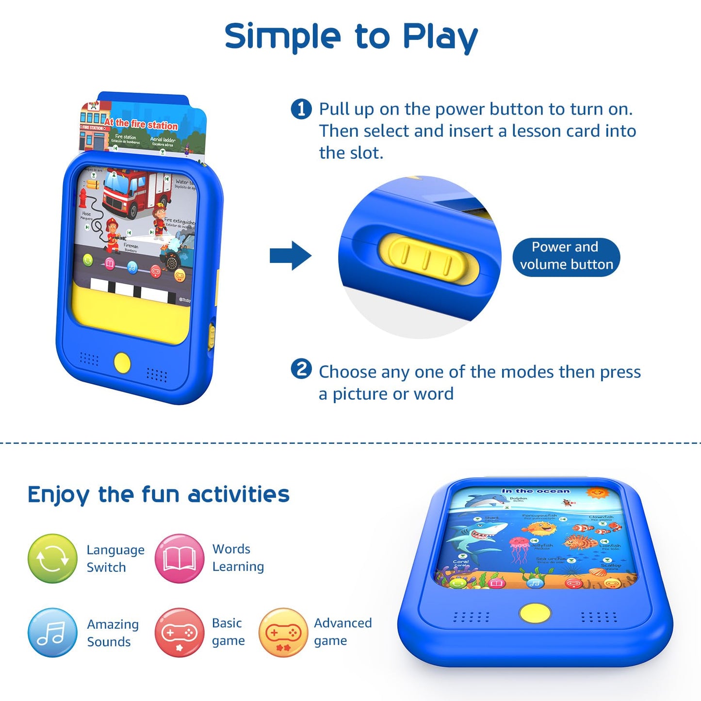 Kids Learning Tablet Educational Learning Pad For Toddlers 2-5 To Learn Alphabets, Numbers, Foods, Time, Music, Vehicles,Jurassic Park, Tablet Toy For Toddlers Ages 2 3 4 5 6 Years Old
