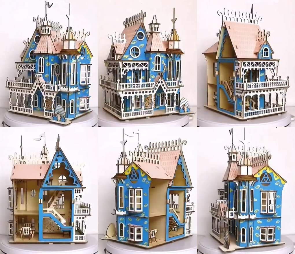 Nwfashion Wooden Dream Dollhouse Diy Kits 3D Puzeele For Christmas Party Halloween House (Color Dream House)