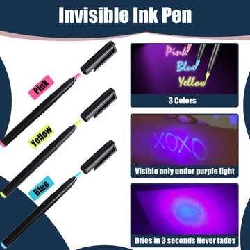 klumuke Invisible Ink Pens with UV Light, Magic Spy Pens with Mini UV LED Keychain Flashlights for Secret Messages, Disappearing