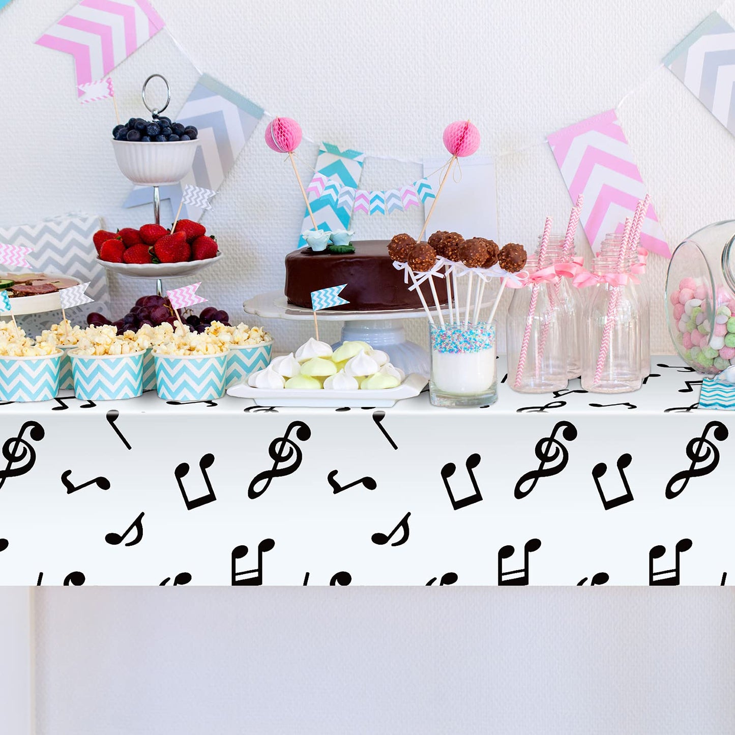 108 X 54 Inch Musical Notes Tablecover Musical Notes Plastic Tablecloth Disposable Table Cover Musical Notes Theme Birthday Party Decoration For Music Party Decoration Supplies(4 Pieces)