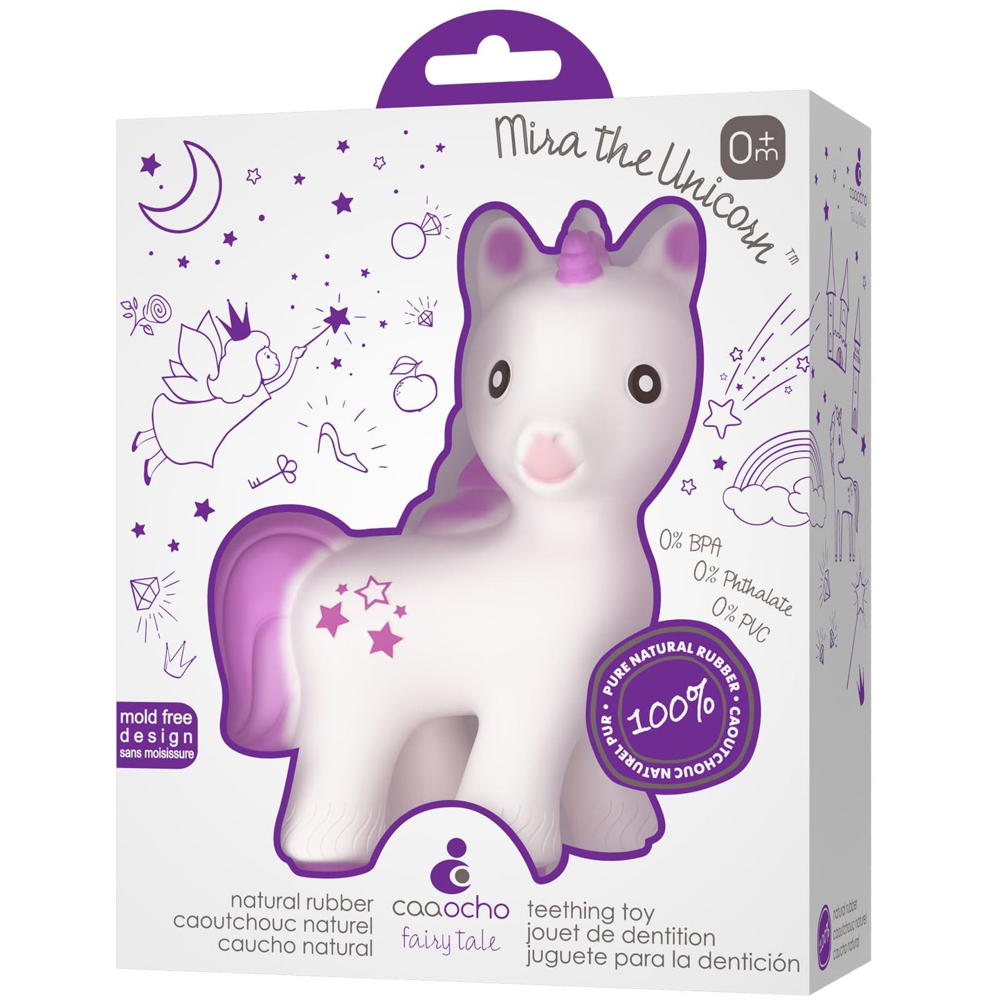 CaaOcho Pure Natural Rubber Teething Baby Toy - Mira The Unicorn Teether for Babies, BPA Free Baby Toy, All Natural Teething Toy