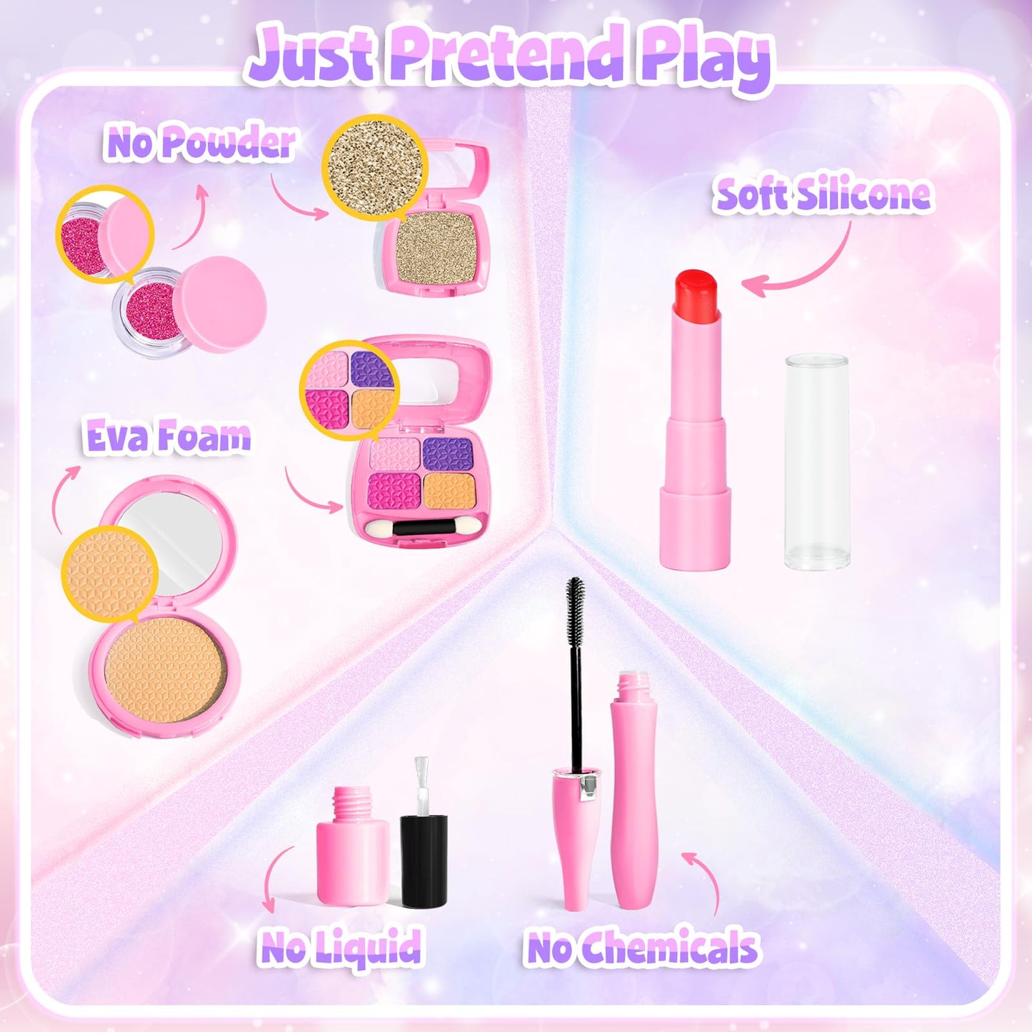 GINMIC Pretend Makeup for Toddlers, Pretend Play Makeup for Little Girls,Toddler Toys Makeup kit with Unicorn Cosmetic Bag for L