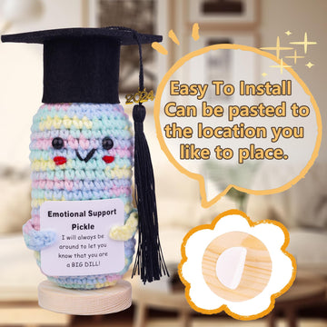 Cofubcad 2024-2025 Graduation Gift Emotional Support, Cute Knitted Crochet Cucumber Doll With Doctoral Hat Toy Room Decoration(A21)
