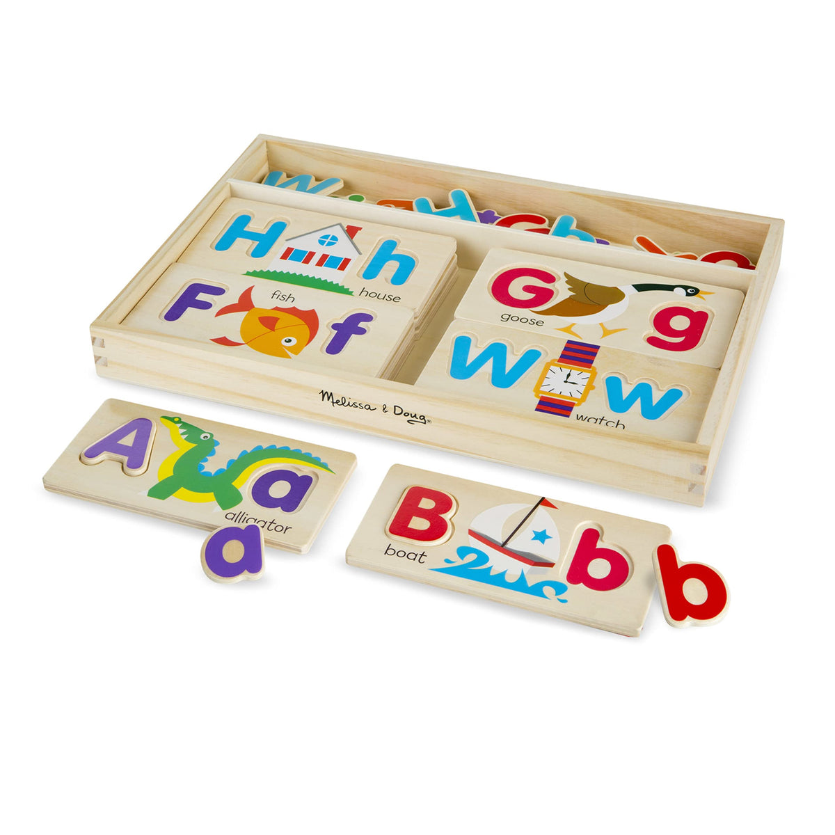 Melissa & Doug ABC Picture Boards - Educational Toy With 13 Double-Sided Wooden Boards and 52 Letters , White
