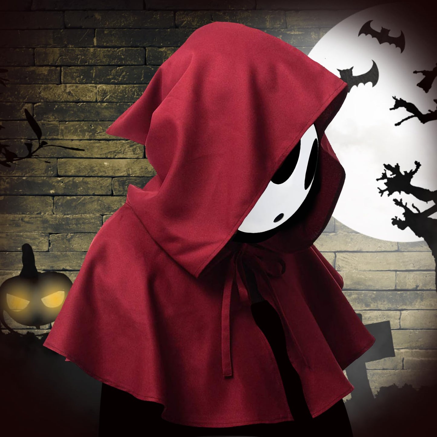 Varuotu Shy Guy Mask White Anime Mask Halloween Mask Funny Face Mask Halloween Costume Cosplay Props Accessories (Girl+Red Cloak