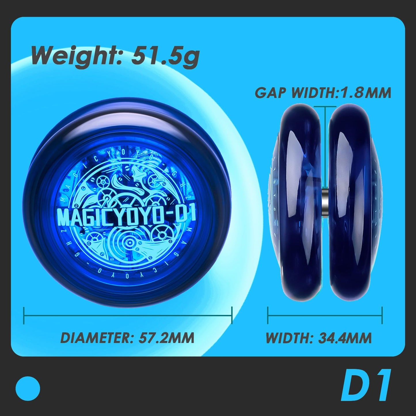 Looping Yoyo Responsive Yo Yo For Kids Beginners, Starter Yo-Yo 2A Loop Yo Yo Easy To Play Basic String Tricks (D1 Blue)