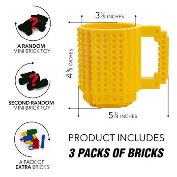 Toyamba Build-On Brick Mug With 3 Packs Of Building Blocks Compatible With Major Brands, Bpa-Free Plastic Funny Coffee Mug For M