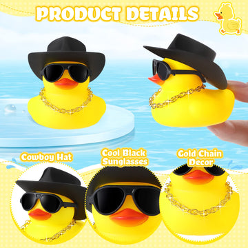 Sotiff 48 Sets Cowgirl Rubber Duck Squeaky Duck Bath Party Toy Duckies Car Dashboard Decorations With Mini Necklace Hat And Sunglasses For Valentine Bathtub Baby Shower Birthday Swimming(Yellow)