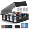 UAONO Trading Card Storage Box - 2400+ Deck Box, Faux Leather, Removable Cover, Black & Gray, Fits MTG, PTCG, Sports Cards with 24 Dividers