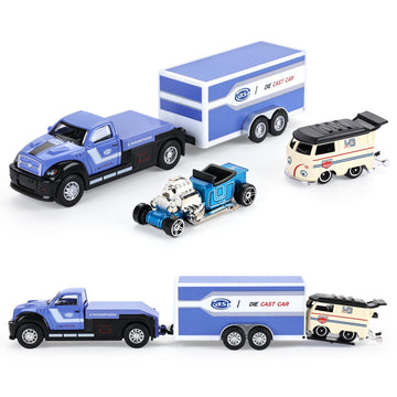 haomsj Truck Toys for Kids 9 PCS Playsets Tow Truck Toy and City Carrier Vehicle,Transport Truck with Die Cast Metal Racing Cars