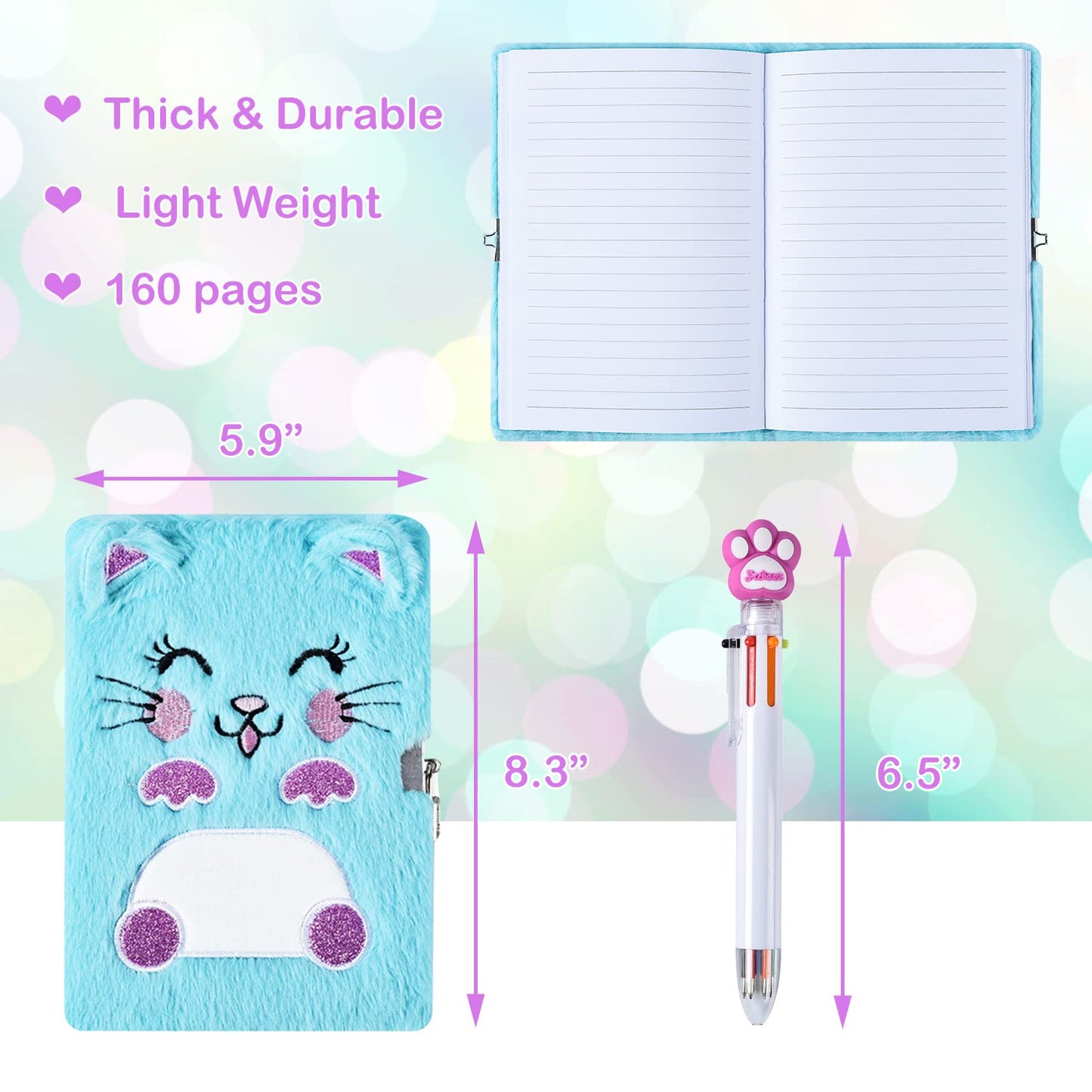 Diary For Girls With Lock And Keys, Kids Journal Travel Notebook For Writing, Cute Secret Dream Diary With Multicolored Pen, Stickers, Bracelet, Practical Gift For Birthday, Christmas (B Smile Cat)