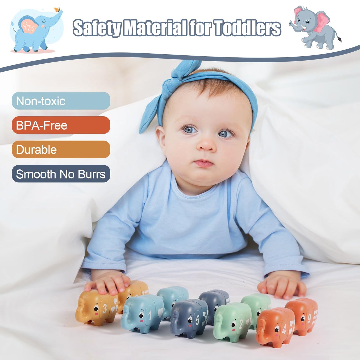 Chelpopo 10Pcs Elephant Number & Alphabet Learning Toys For Toddlers 2-4, Toddler Preschool Learning Activities, Educational Mon