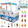 Ice Cream Truck Wooden Playset- 20 Fun Toy Pieces Including Freezer, Steering Wheel Sink & Sticker Sheet for Kids Name, Includes