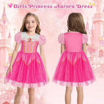 Benylion Princess Dress Pink Princess Dresses For Girls Toddler Dress Up With Accessories Cosplay Party For Kid 8-9Years Old Pri