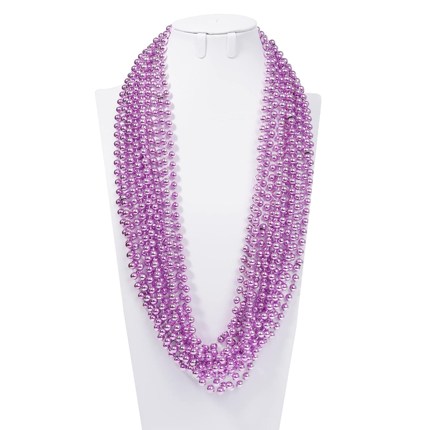 YAXINRUI 33 Inch 7 mm Metallic Pink Bead Necklaces, 15pcs Mardi Gras Beads Bulk Round Beaded Necklaces Costume Necklace for Mard