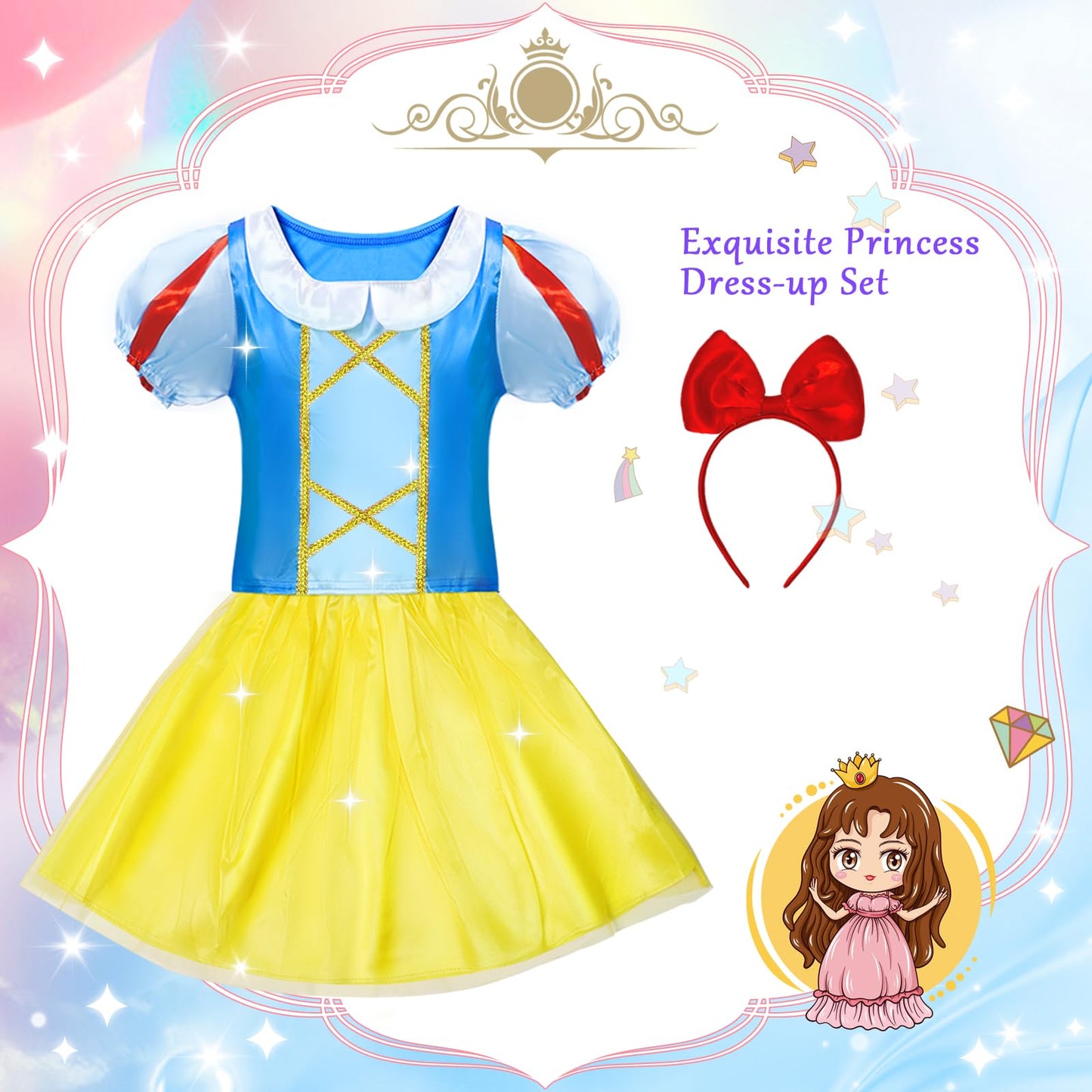 Princess Dress Up For Girl - Dress Up Clothes For Toddler Girl, Princess Toys Christmas Birthday Gifts For 3 4 5 6 7 Little Girl