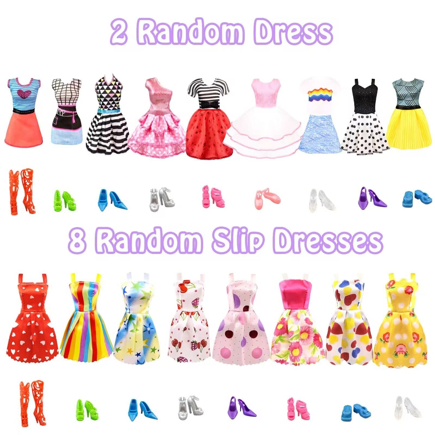 75Pcs Doll Clothes And Accessories Fashion Design Kit For 11.5 Inch Doll Dress Up Including 2 Wedding Gown Dresses 1 Fashion Dress 2 Party Dress 8 Mini Dresses 3 Tops And Pants 10 Shoes 6 Necklaces